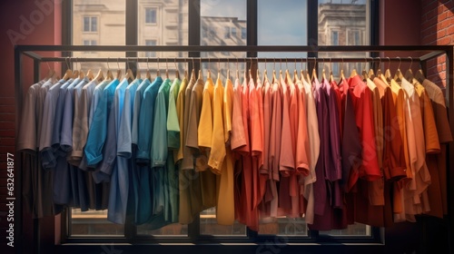 rack of array of rainbow clothes generative AI © Brandon