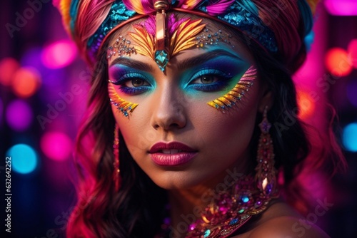 Enchanting Neon Gaze: Mesmerizing Fantasy Art Makeup - Perfect for Cosmetic Brands & Salons. Eye-catching & Unique