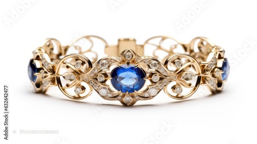 renaissance-style sapphire and diamond bracelet in gold isolated on a white background generative AI