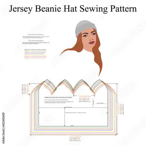 Beanie hat sewing pattern. XS - 3XL sizes. 