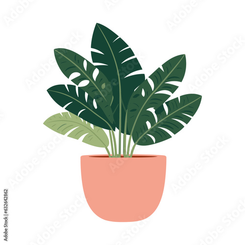 Flat style vector scandinavian Illustration of a foliage plant. Botany plant sticker plant pot isolated houseplant