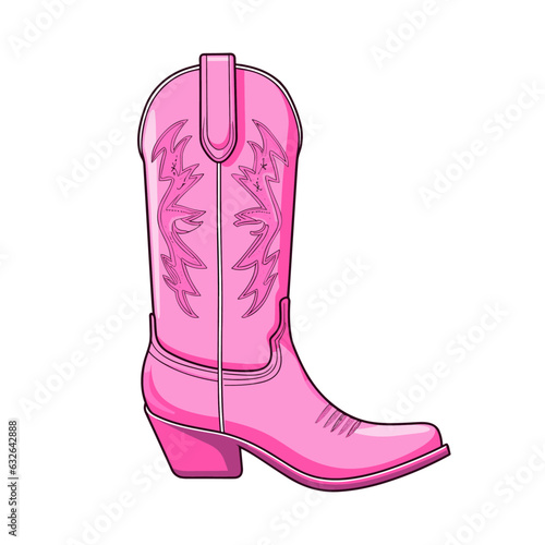 Female pink cowboy boots isolated illustration Cowboy girl wears boots. Wild west theme. Vector Western cowboy illustration for party poster, banner. Girl power, glamour style cowgirl barbiecore