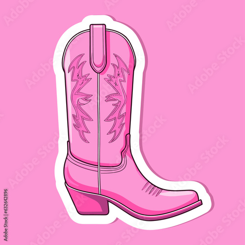 Female pink cowboy boots isolated illustration Cowboy girl wears boots. Wild west theme. Vector Western cowboy illustration for party poster. Girl power, glamour style cowgirl barbiecore