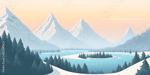 Pastel delicate winter landscape illustration, generative ai