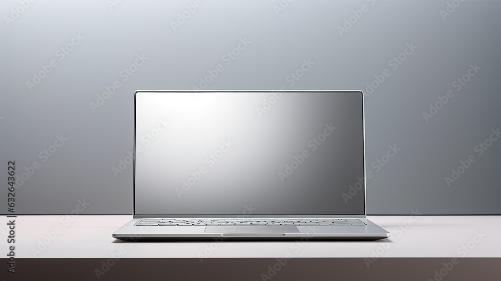 sleek silver laptop open on minimalist white desk generative AI sleek silver laptop open on minimalist white desk generative AI