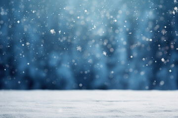 Winter background with snowfall and place for text. AI generated