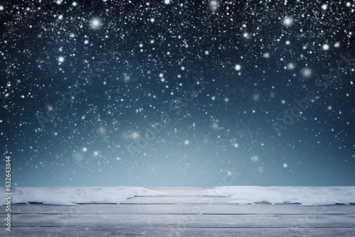 Winter background with snowfall and place for text. AI generated