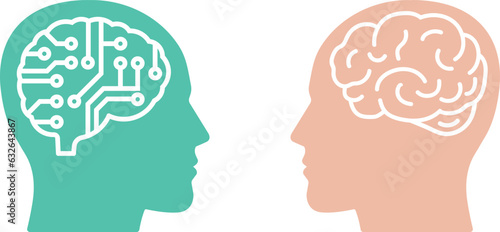 Human brain vs artificial intelligence icon. Vector.