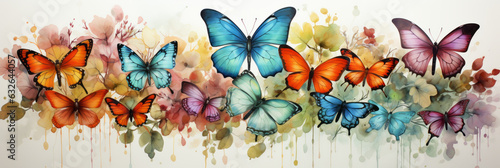 oil pastel painting of Safari Animal set butterflies of different colors and dragonfly in watercolor style.