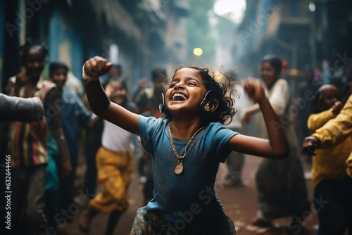 A candid shot of the girl dancing to street music, her joy contagious  photo