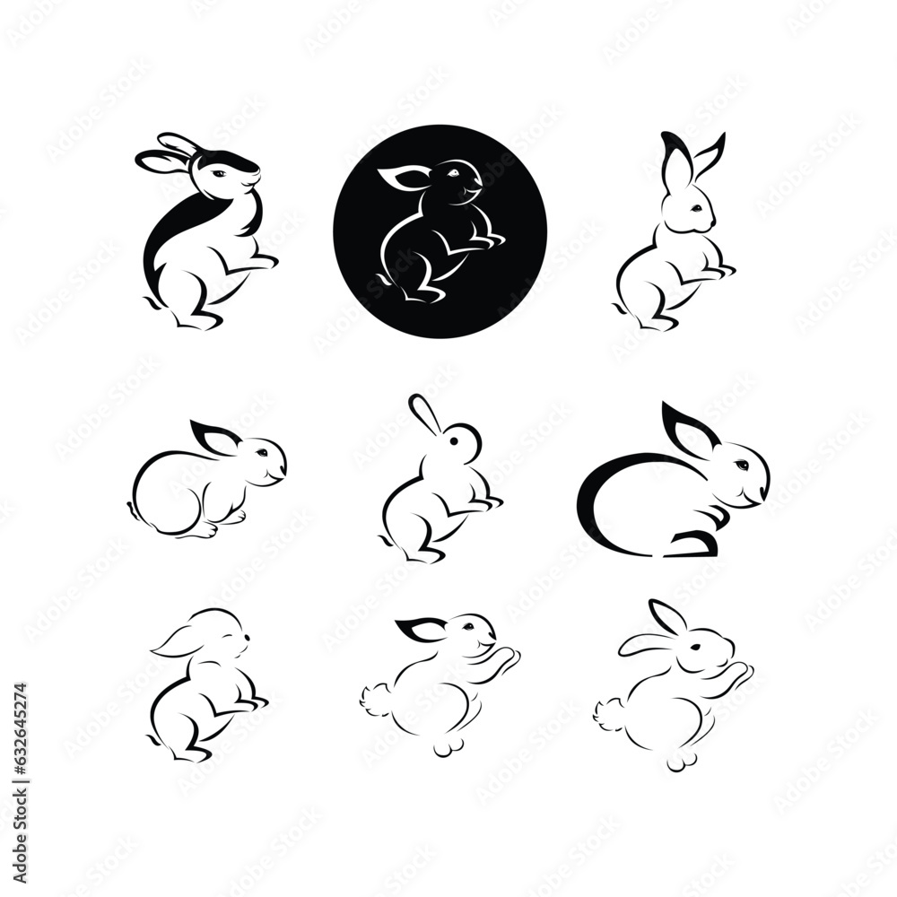 Obraz premium Black side silhouette of a rabbit isolated on white background. Vector illustration.Vector image of an rabbit,Rabbit logo isolated on white background,Rabbit vector template