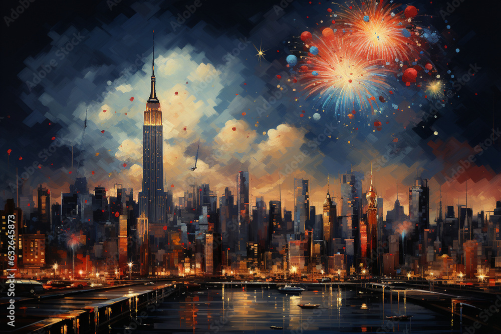 Cityscape with Fireworks Generative AI