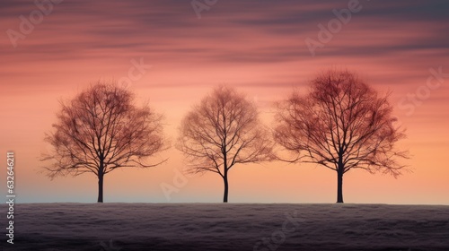 trees against color sky at dusk generative AI