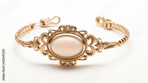 vintage cameo bracelet in ivory and gold isolated on a white background generative AI