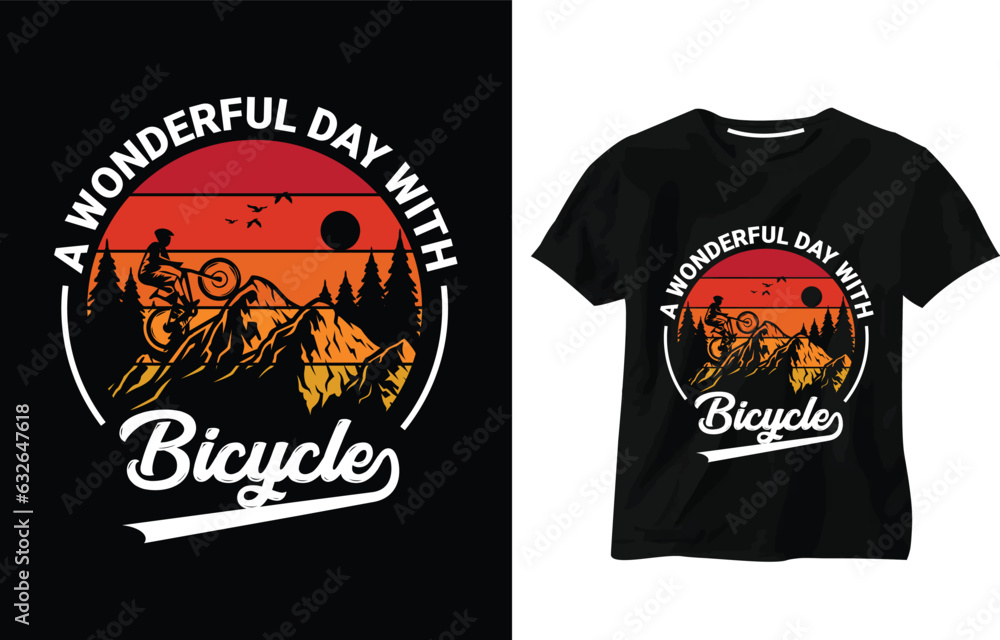 A beautiful day with my bicycle, vintage retro, outdoor adventure, quotes t-shirt design, Mountain Biking t-shirt graphic design, cycling, bike, Hill, and riding silhouettes. 