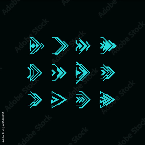 Futuristic arrow hud and navigation pointers. blue neon light arrow cursor,