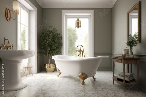 luxury bathroom with bathtub. generative AI