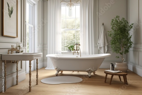 luxury bathroom with bathtub. generative AI © create interior