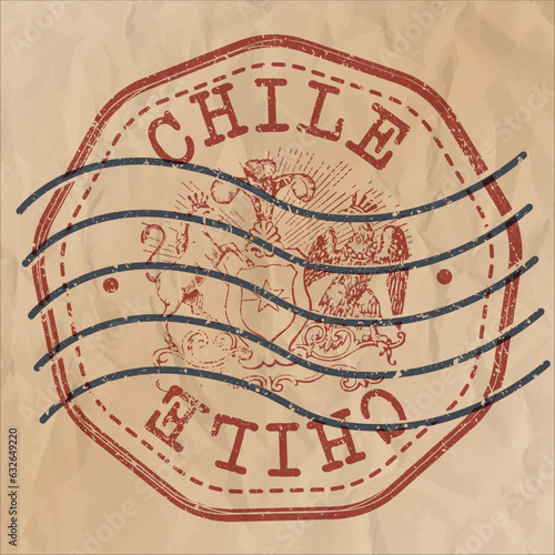 Chile Stamp Travel Passport. Design Retro Symbol Country. Old Vintage Postmark.