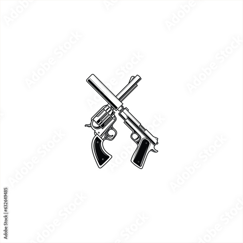 Crossed  pistol with silencer and revolver vector graphics