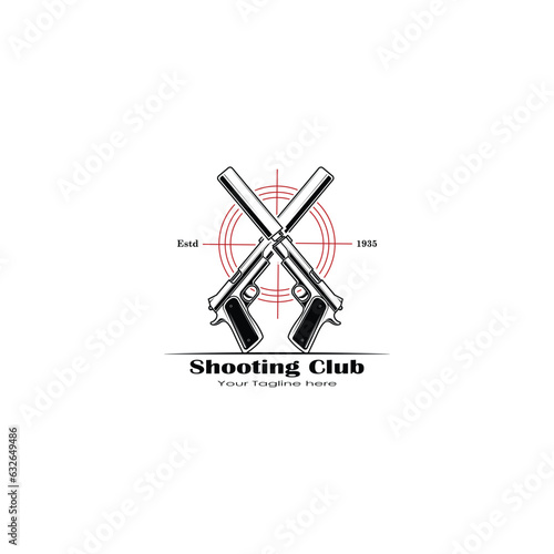 Crossed pistol with silencer or shooting club logo vector graphics