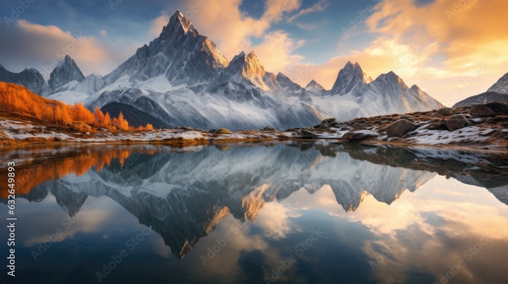 alpine peaks reflected mirrored lake generative AI