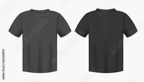 Black male t-shirt realistic mockup set from front and back view on white background