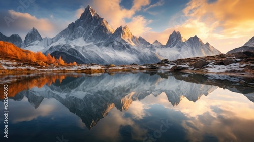 alpine peaks reflected mirrored lake generative AI
