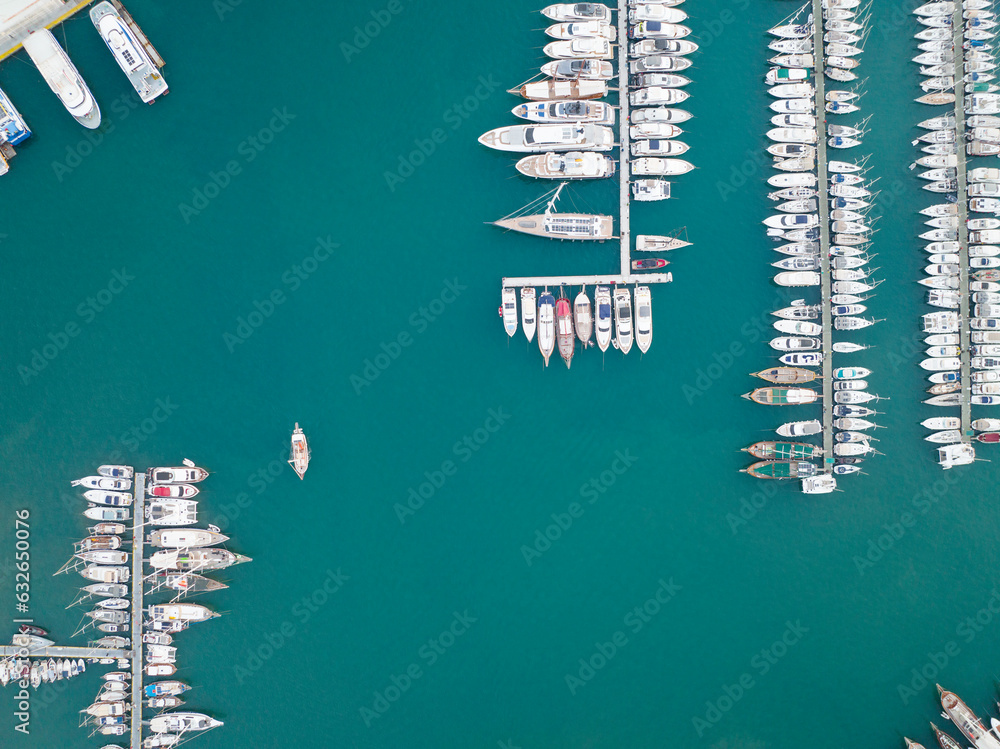 Obraz premium Bodrum Marina and Castle in the Summer Season Drone Photo, Bodrum Mugla, Turkey (Turkiye)