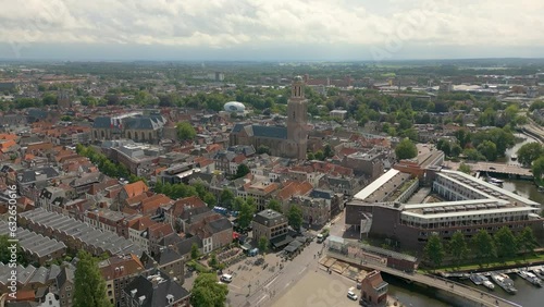 City centre of Zwolle and clock tower by drone photo