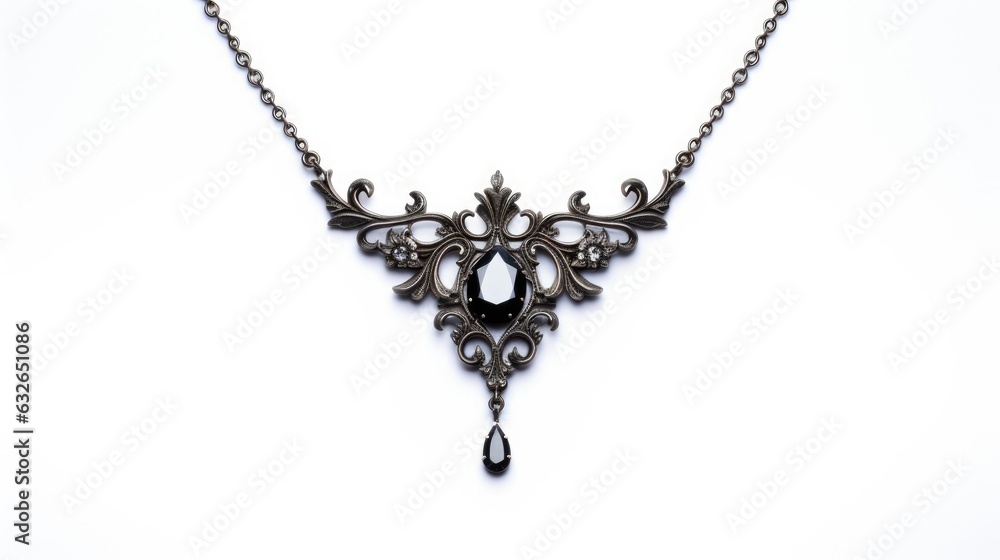 antique victorian jet mourning necklace with intricate detailing isolated on a white background generative AI - obrazy, fototapety, plakaty 