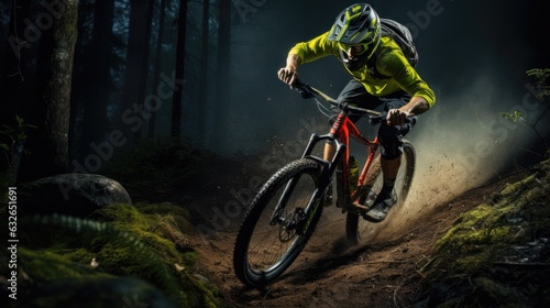 athlete mountain biking down trail generative AI © Brandon