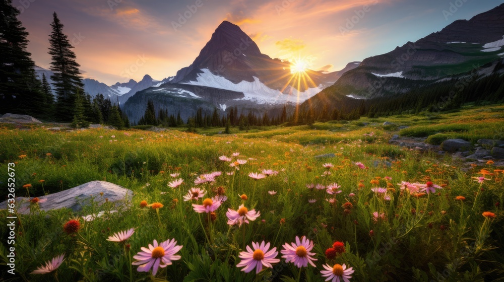 beautiful tribune peak wildflowers rocky mountain meadows banff national park canada summer generative AI - obrazy, fototapety, plakaty 