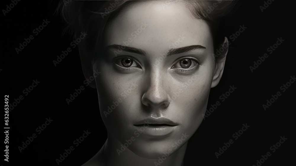 black and white portrait of woman's face generative AI black and white portrait of woman's face generative AI