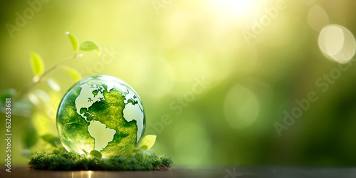 Glasweltkugel mit lichtdurchfluteten natürlichen Hintergrund