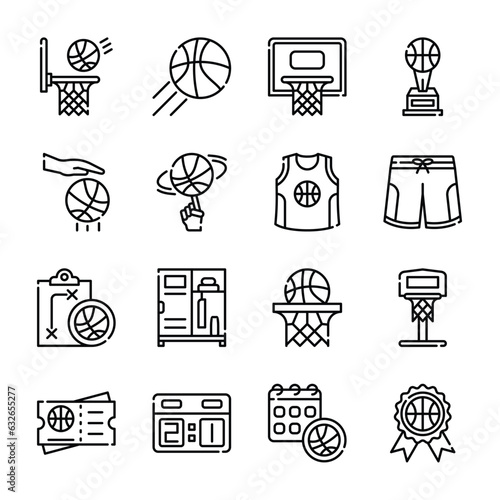 Set of basket ball outline icon vector