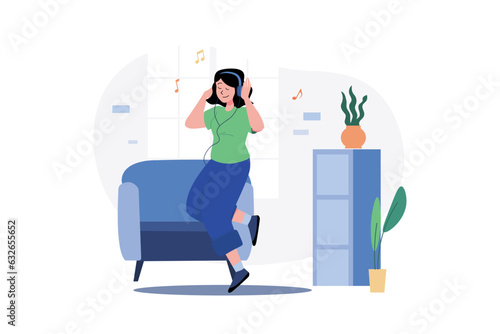 Girl Relaxing And Listening To Music