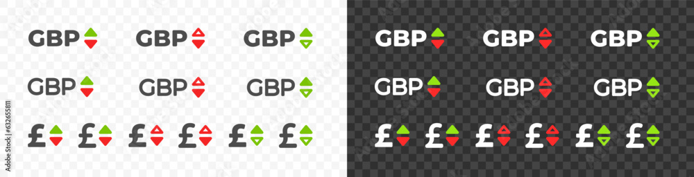 British Pound, GBP with up and down arrow currency exchange rate vector design. Foreign currencies and exchange rates value graphic design. Currency trade chart British Pound, GBP with up and down arrow currency exchange rate vector design. Foreign currencies and exchange rates value graphic design. Currency trade chart