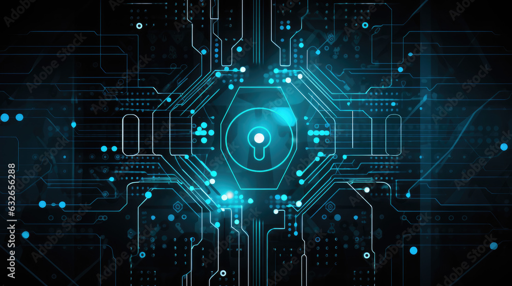 Fototapeta premium Cybersecurity abstract technological background. Created with Generative AI technology.