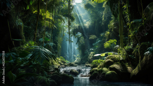 Fototapeta Naklejka Na Ścianę i Meble -  waterfall in the jungle with sun rays