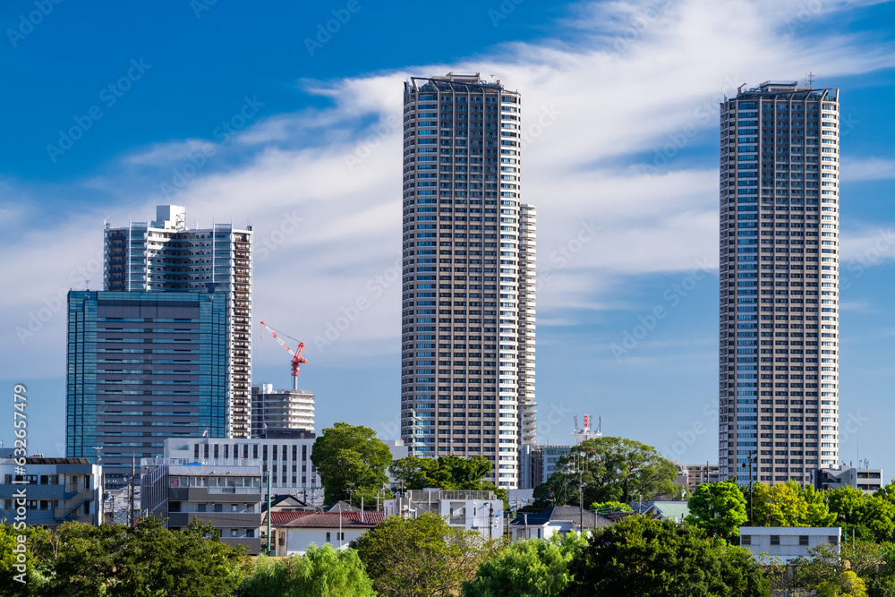 タワーマンションがそびえ立つ武蔵小杉 Musashikosugi with tower apartments タワーマンションがそびえ立つ武蔵小杉 Musashikosugi with tower apartments