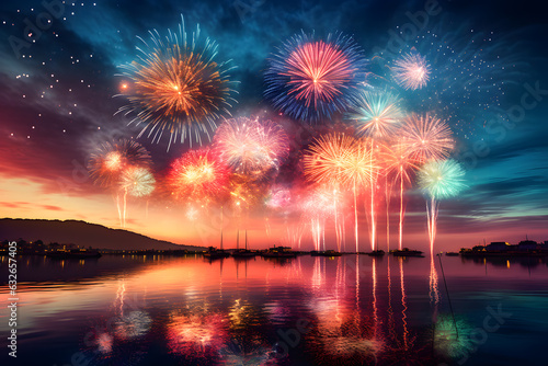 fireworks on the lake diwali festival celebration photo