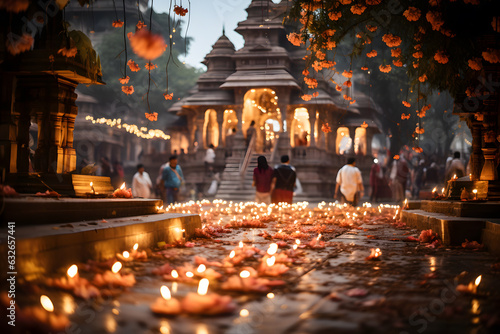 burning candles in diwali indian Temple Celebrations ai generated art 