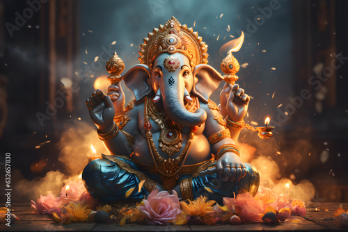 Ganesh Utsav: Temple Decorations for Diwali Bliss ai generated art