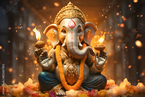 Canvas Print ganesha statue in the temple wallpaper ai generated art
