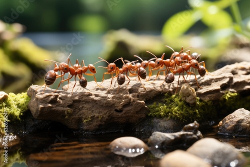 teamwork, team of ants costructing bridge