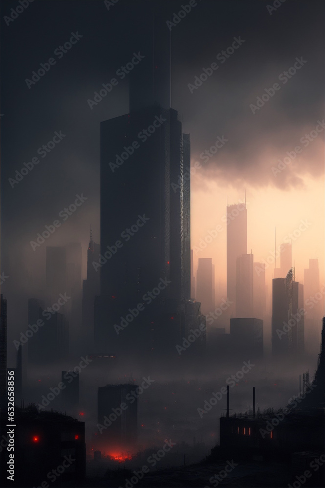 Fototapeta premium Dystopian cityscape illustration