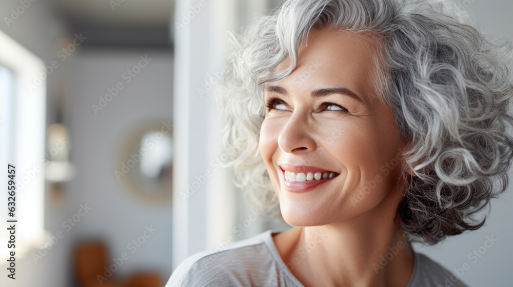 Portrait of a middle-aged woman smiling at the camera.