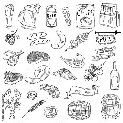 Oktoberfest vector Set. illustration for design, decoration, product packages and interior decoration. beer sketch