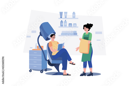 Woman getting hair incubation at hairdresser shop.